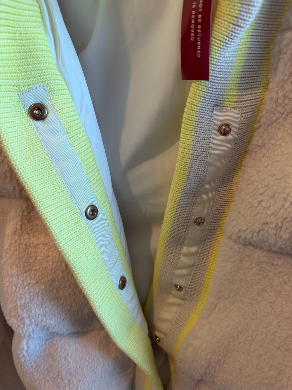 Carbon38 Cream Sherpa Puffer Jacket with Yellow Trim - Picture 6 of 6